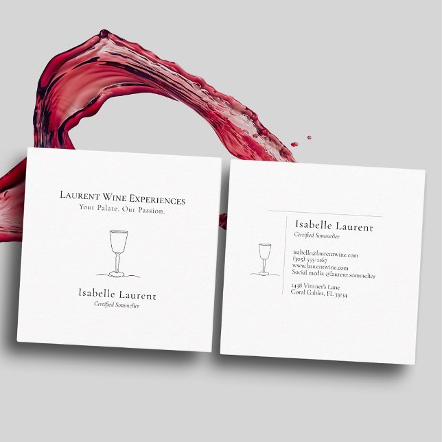 Minimalist Sommelier Wine Expert  Square Business Card (Creator Uploaded)