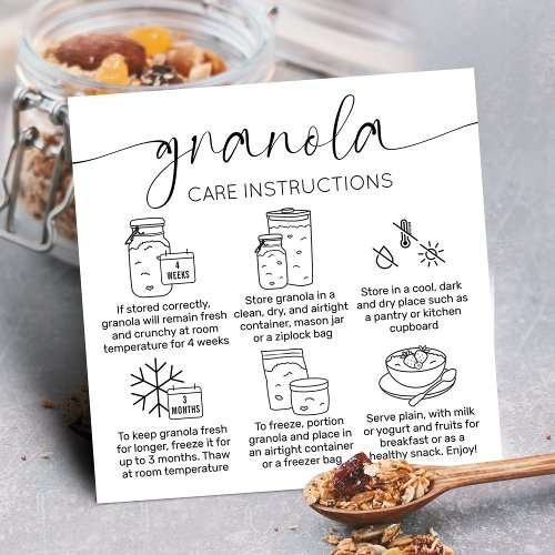 Minimalist Sourdough Granola Care Instructions Square Business Card