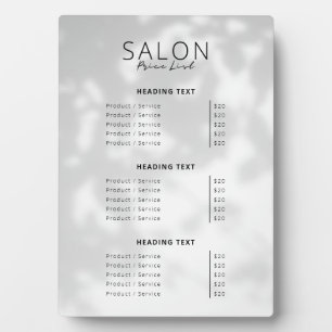 Minimalist Spa & Hair Salon Services Price List Plaque