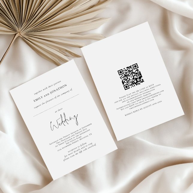 Minimalist Space for Guest Name QR Wedding Invitation (front and back view)