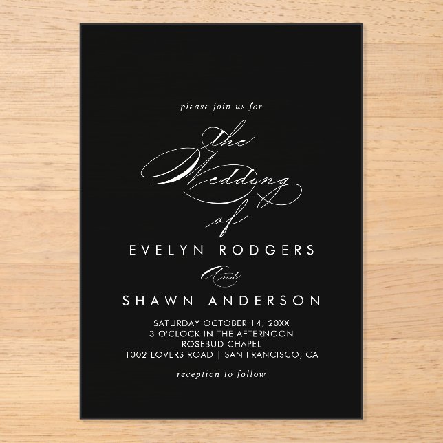 Minimalist Spanish Black Wedding  Acrylic Invitations (Front)