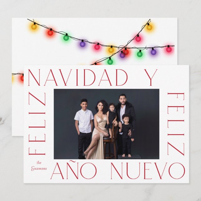 Minimalist Spanish Feliz Navidad Lights Photo Holiday Card (Front/Back)