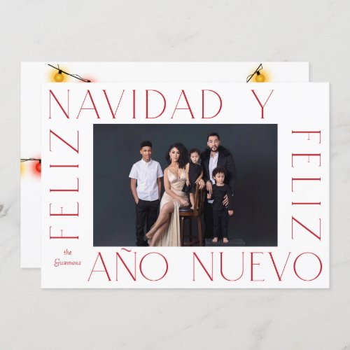 Minimalist Spanish Feliz Navidad Lights Photo Holiday Card
