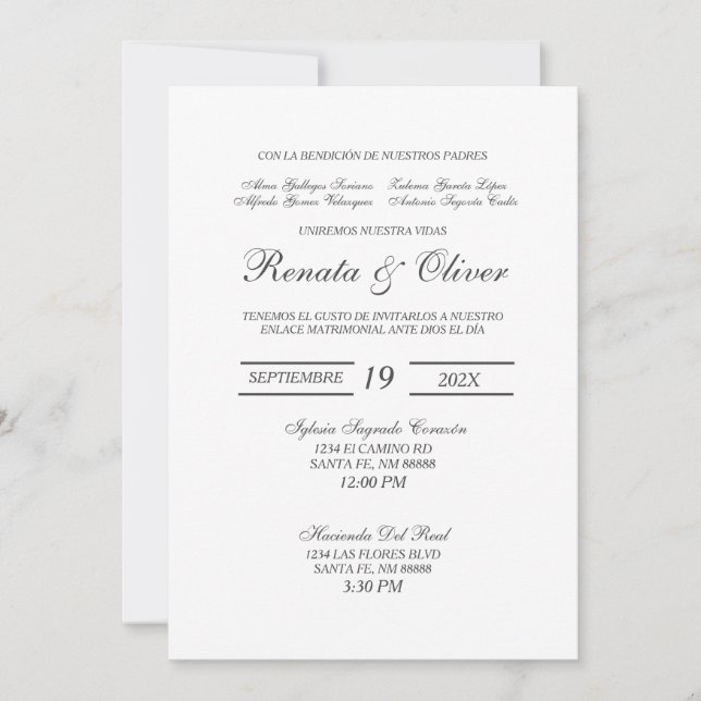 Minimalist Spanish Wedding Invitation (Front)