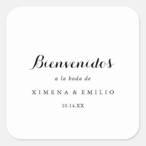 Minimalist Spanish Wedding Welcome Square Sticker