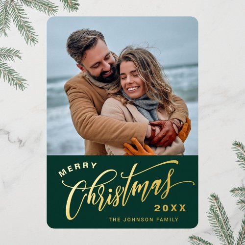 Minimalist Sparkle Christmas PHOTO Gold Foil Holiday Card