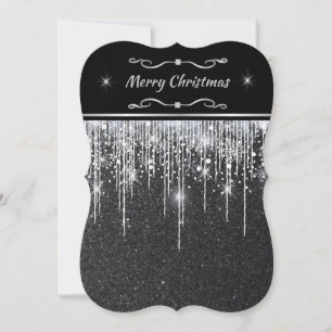 Minimalist Sparkly Black and Silver Christmas Invitation