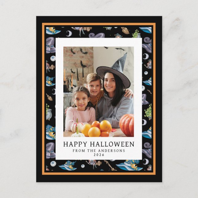 Minimalist Spooky Happy Halloween 1 Photo Holiday Postcard (Front)