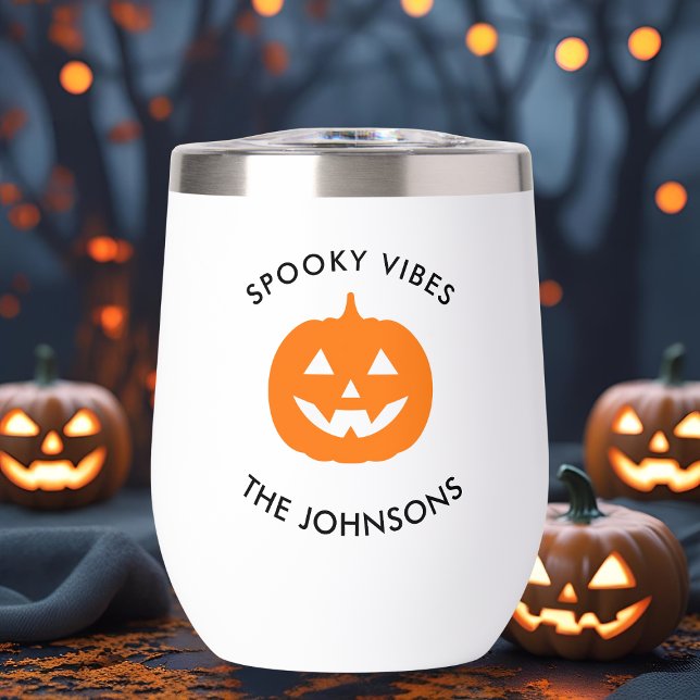 Minimalist Spooky Vibes – Personalized Halloween  Thermal Wine Tumbler (Creator Uploaded)