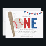Minimalist Sports Baseball First birthday Invitation<br><div class="desc">Minimalist Baseball theme. This adorable invite features minimalist graphics. The text is fully customizable. You can change colors and styles of fonts.</div>