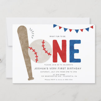 Minimalist Sports Baseball First birthday Invitation