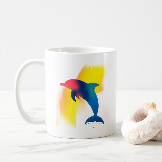 Minimalist Spray Paint Dolphin Silhouette Coffee Mug (With Donut)