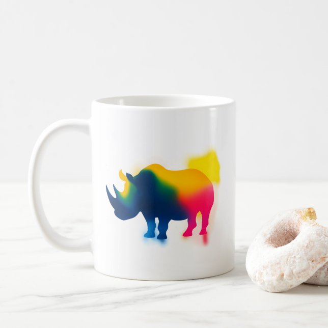 Minimalist Spray Paint Rhinoceros Silhouette Coffee Mug (With Donut)