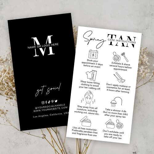 Minimalist Spray Tan Aftercare Guide Instructions Business Card