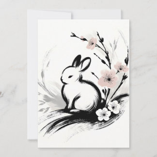 Minimalist Spring Zen Rabbit Cherry Blossoms Announcement