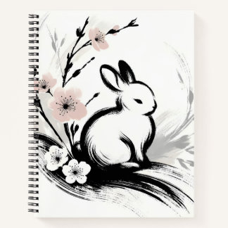 Minimalist Spring Zen Rabbit Cherry Blossoms Notebook