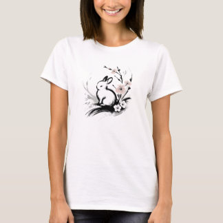 Minimalist Spring Zen Rabbit Cherry Blossoms T-Shirt