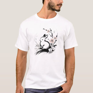Minimalist Spring Zen Rabbit Cherry Blossoms T-Shirt