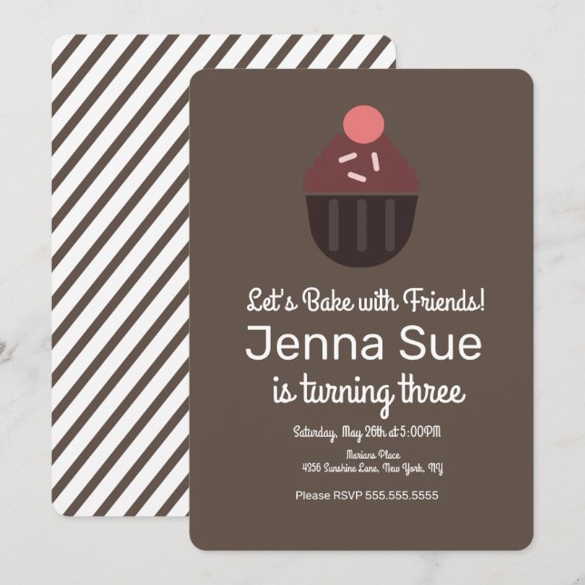 Minimalist Sprinkle Cupcake Decorating Birthday Invitation (Front/Back)