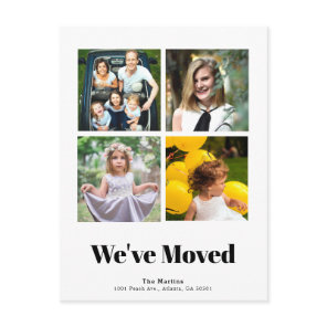 Minimalist Square 4 Photo Collage White Moving Announcement Postcard