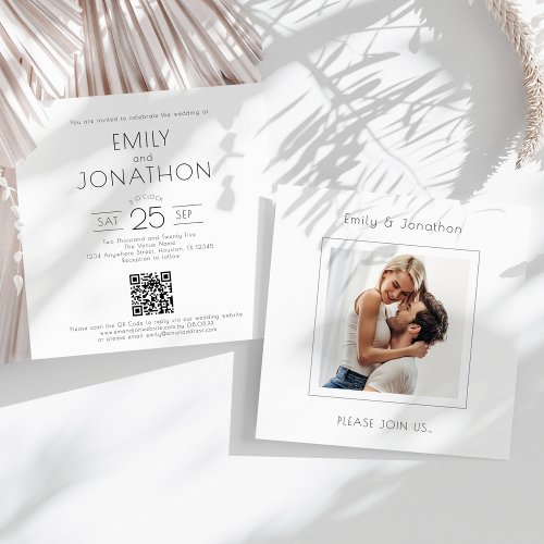 Minimalist Square Photo QR code Wedding Invitation