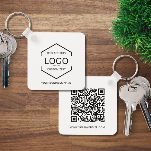 Minimalist Square QR Code Company Business Logo Keychain