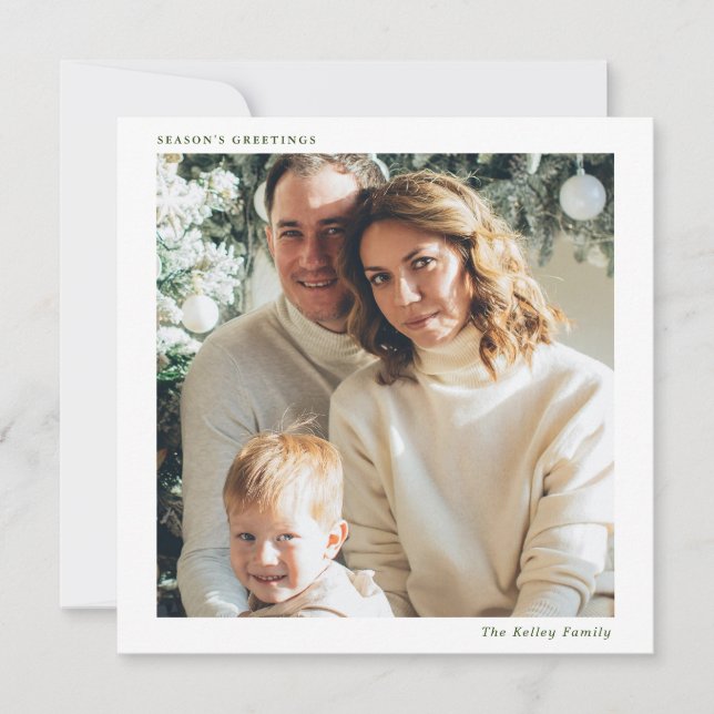Minimalist Square Single Photo Personalized Holiday Card (Front)