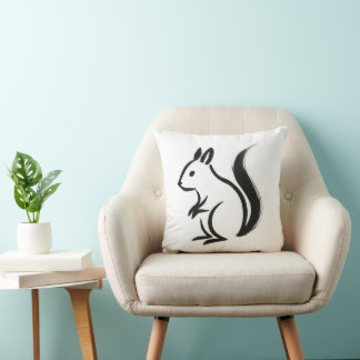 Minimalist Squirrel – Ink Brush Animal on  Throw Pillow