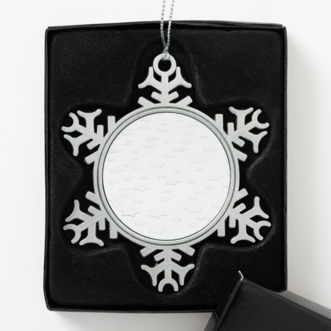 Minimalist Star Background - White Snowflake Pewter Christmas Ornament (Box)