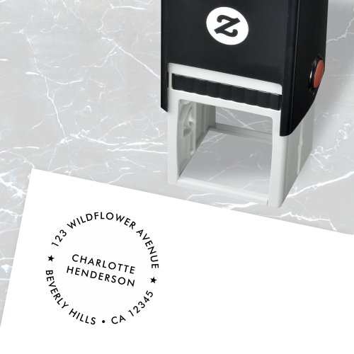 Minimalist Star  Modern Round Return Address Self_inking Stamp