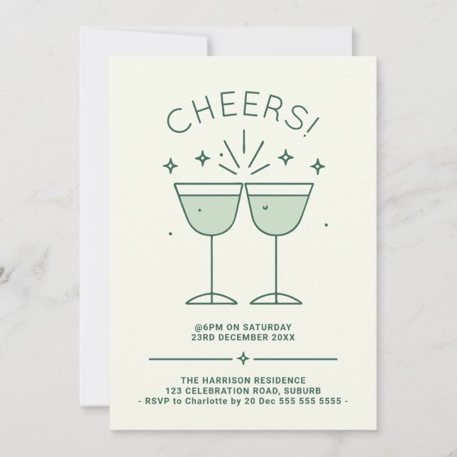 Minimalist Starburst Cheers Christmas Holiday Invitation (Front)