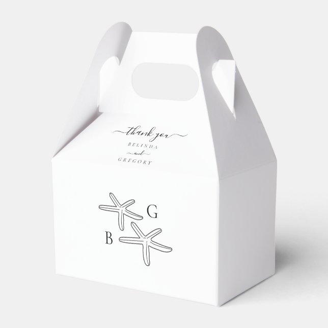 Minimalist Starfish Beach Monogram Wedding Favor Boxes (Front Side)