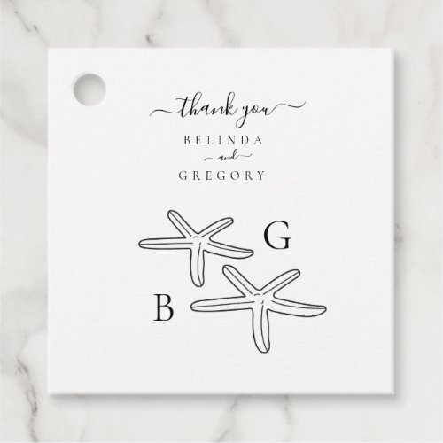 Minimalist Starfish Beach Monogram Wedding  Favor Tags