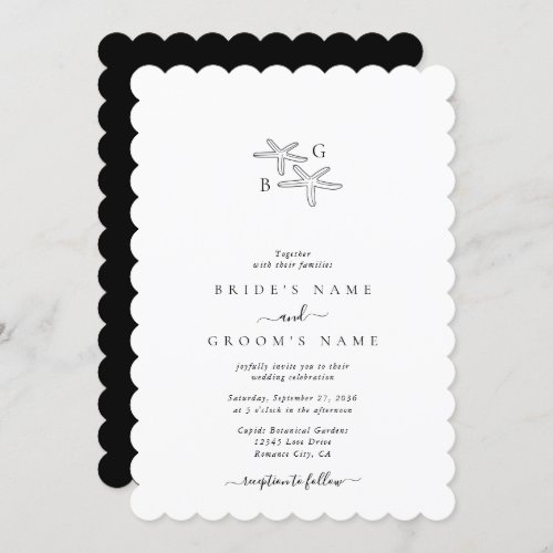 Minimalist Starfish Beach Monogram Wedding Invitation