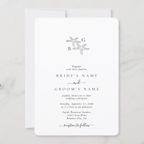 Minimalist Starfish Beach Monogram Wedding Invitation