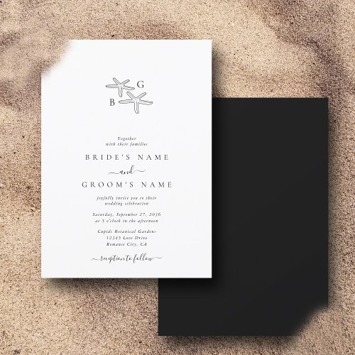Minimalist Starfish Beach Monogram Wedding Invitation