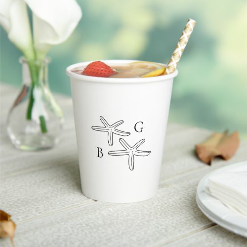 Minimalist Starfish Beach Monogram Wedding  Paper Cups