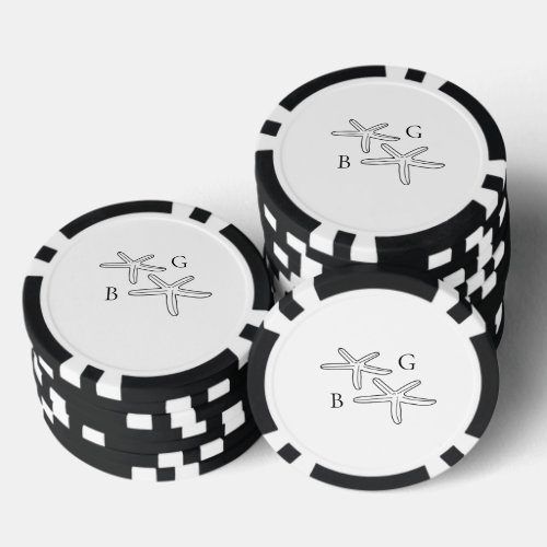 Minimalist Starfish Beach Monogram Wedding  Poker Chips