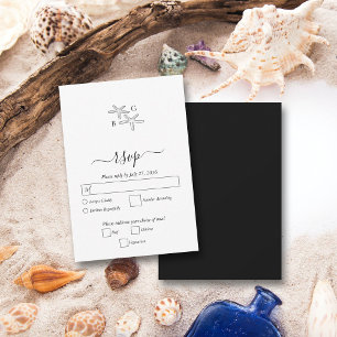 Minimalist Starfish Beach Monogram Wedding RSVP Card