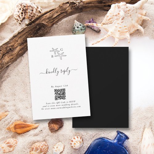 Minimalist Starfish Beach Monogram Wedding RSVP Card