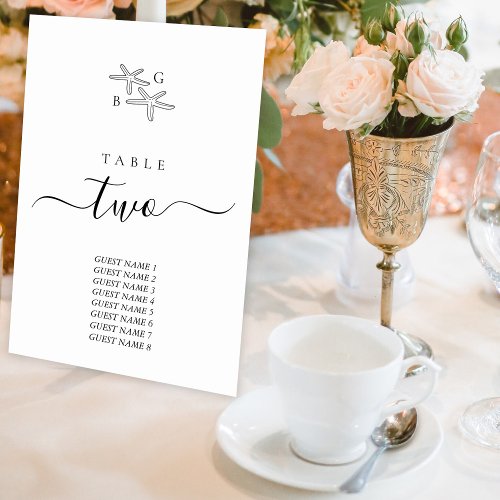 Minimalist Starfish Beach Monogram Wedding Table Number