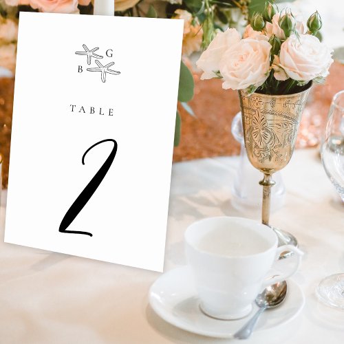 Minimalist Starfish Beach Monogram Wedding Table Number