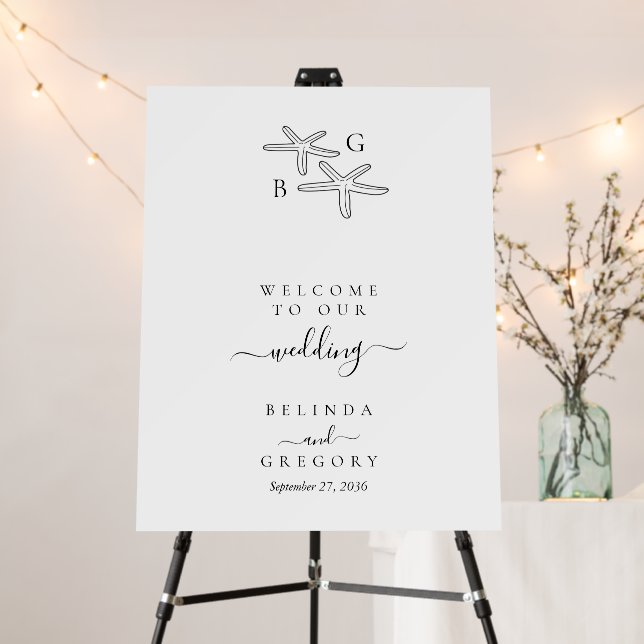 Minimalist Starfish Beach Monogram Wedding Welcome Foam Board (In Situ (Stand))