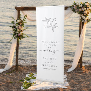 Minimalist Starfish Beach Monogram Wedding Welcome Retractable Banner