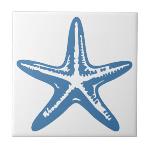 Minimalist Starfish Line Art Blue Outline Coastal Ceramic Tile