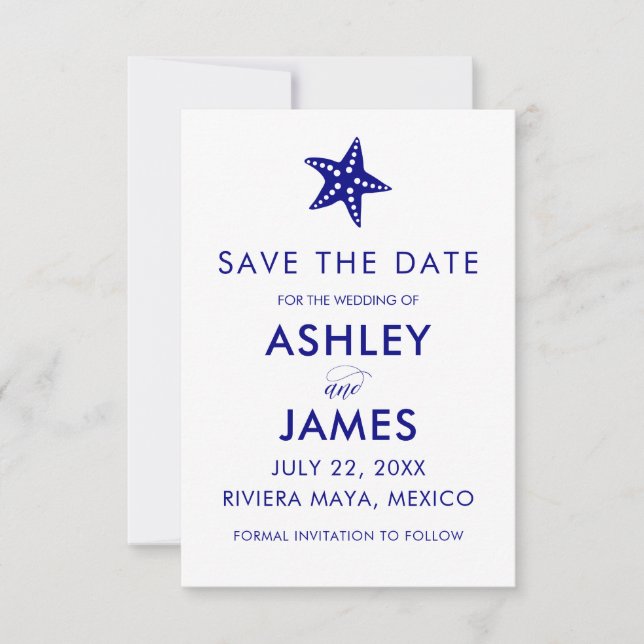 Minimalist Starfish Save the Date Wedding, Navy (Front)