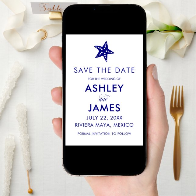 Minimalist Starfish Save the Date Wedding, Navy (Front Digital)