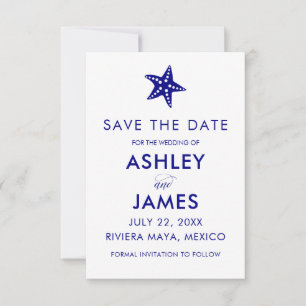 Minimalist Starfish Save the Date Wedding, Navy