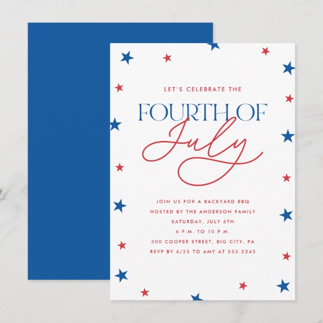 Minimalist Stars Fourth of July Party  Invitation (Front/Back)
