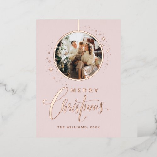 Minimalist Stars Photo gold Christmas  Foil Holiday Card